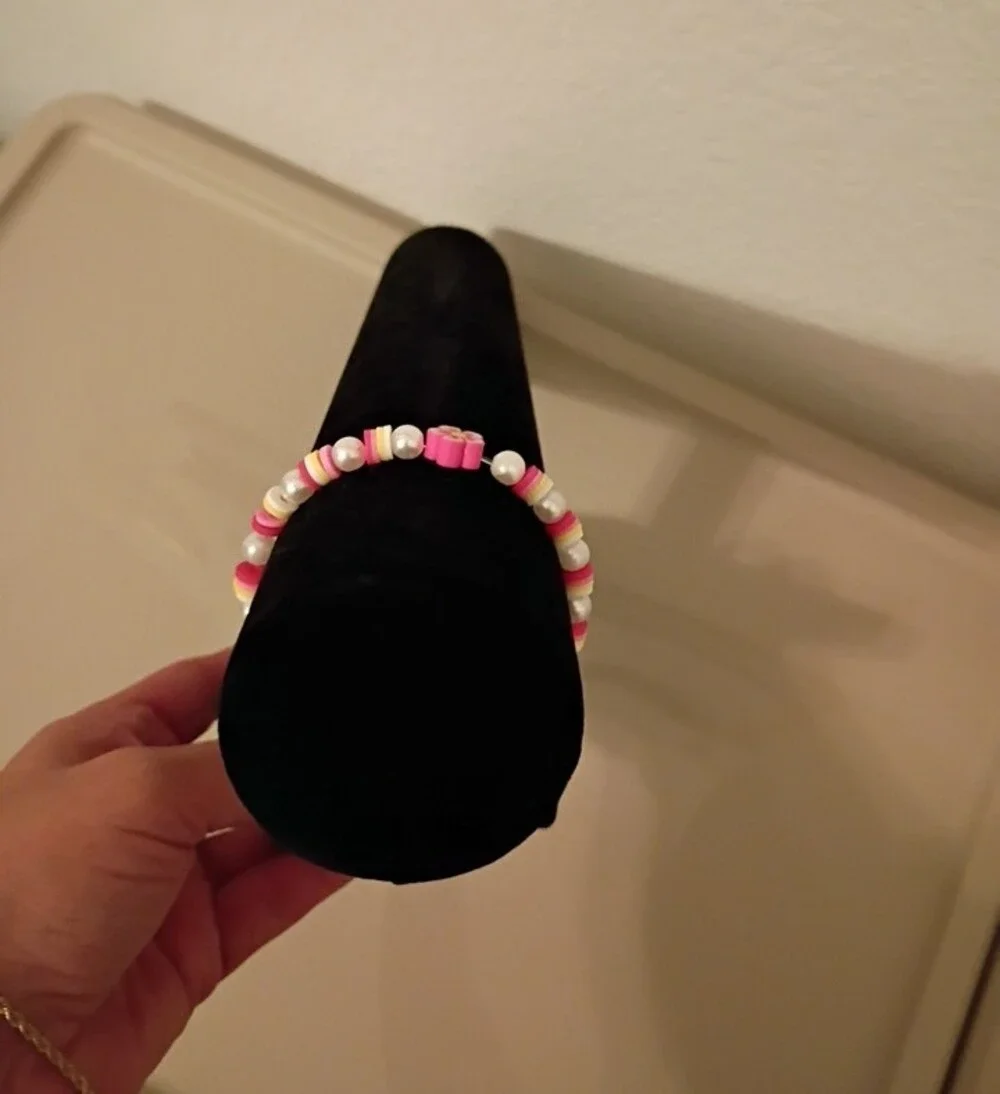 Kids Pink Flower Beaded Bracelet